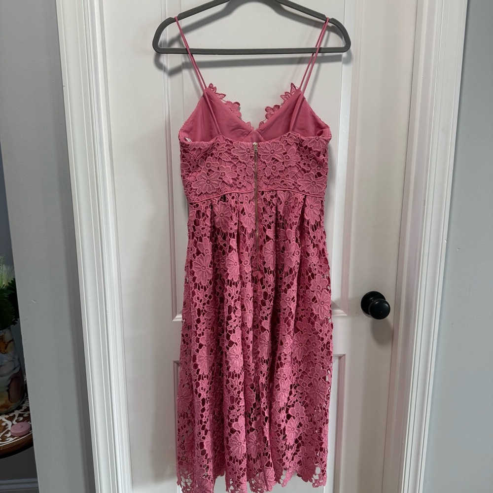Donna Morgan Pink Lace Midi Dress size 6 Lace Overlay A-Line‎ Spaghetti Straps - Picture 10 of 11